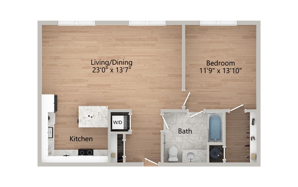 A4 - 1 bedroom floorplan layout with 1 bath and 839 square feet.