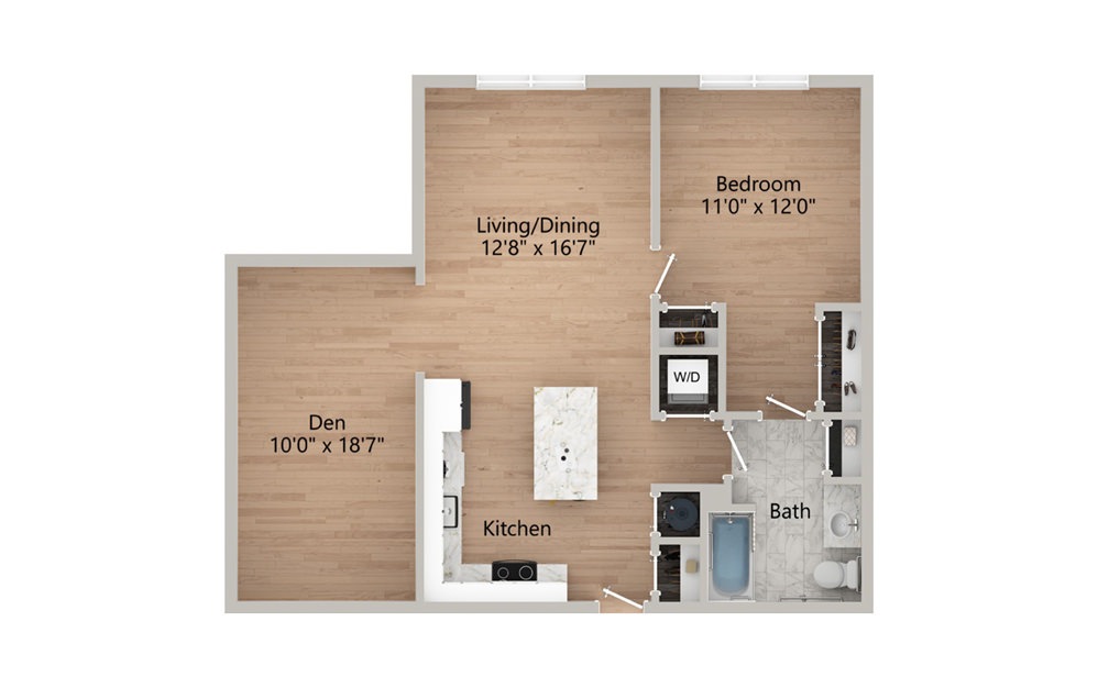 D1A, D1B - 1 bedroom floorplan layout with 1 bath and 934 square feet.